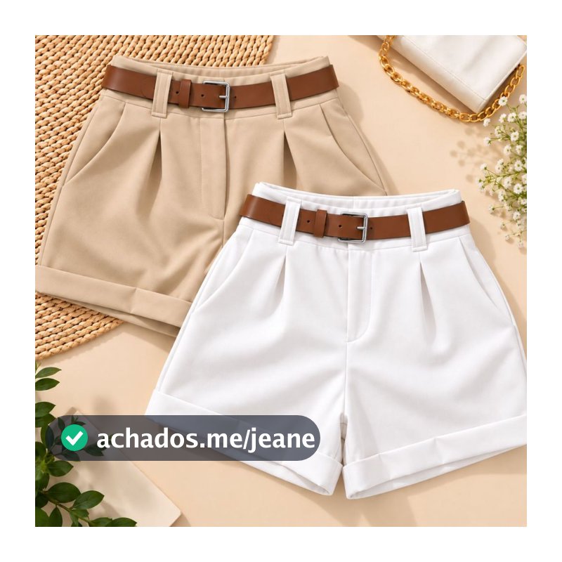 Kit 2 Short Alfaiataria Feminino Com Bolso Com Cinto Cintura Alta