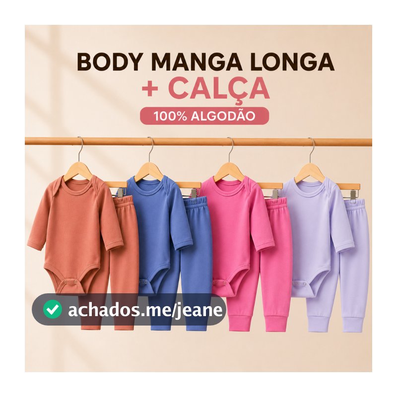 Kit 6 Peças Body Pagão e Calça Mijão Bebe 100% Algodão Menino e Menina Manga Longa