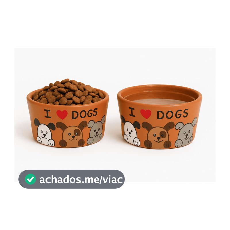 Comedouro e Bebedouro para Cachorros – Kit com 2 Tigelas de Barro Pintadas à Mão, Feitas de Forma Artesanal