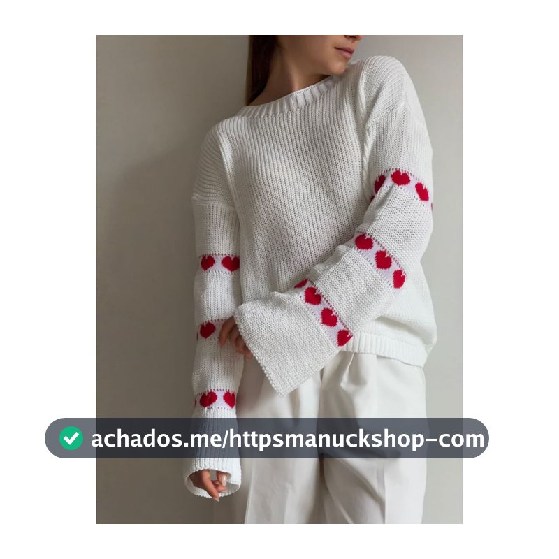 Blusa Tricot Manga Coração Inverno Trico Ponto Fang Moda Feminina