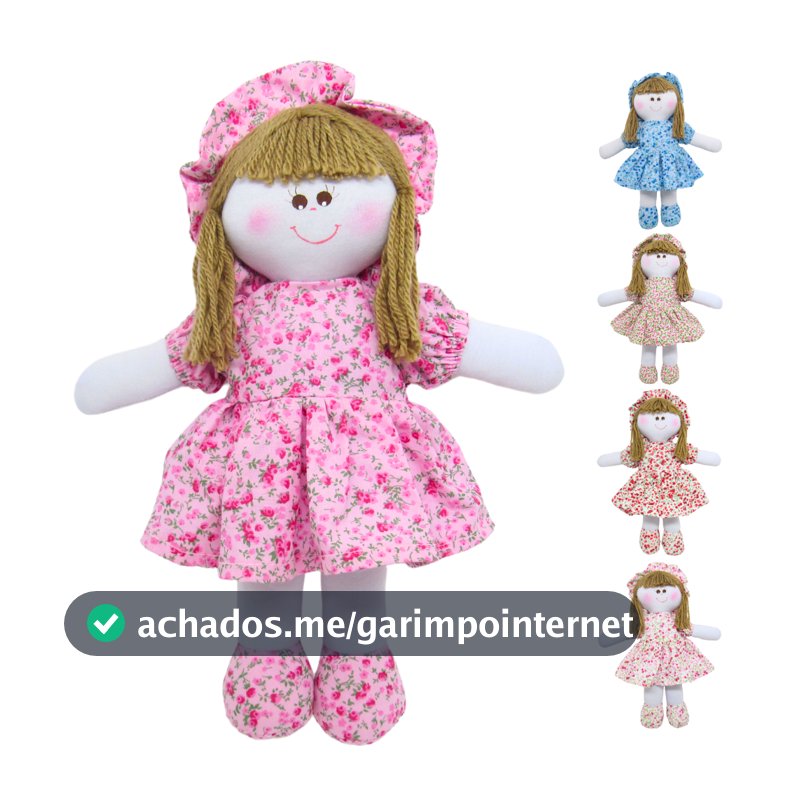 Boneca De Pano 30cm Com Vestido Estampas Sortidas - Infantil Antialérgico Artesanal Menina
