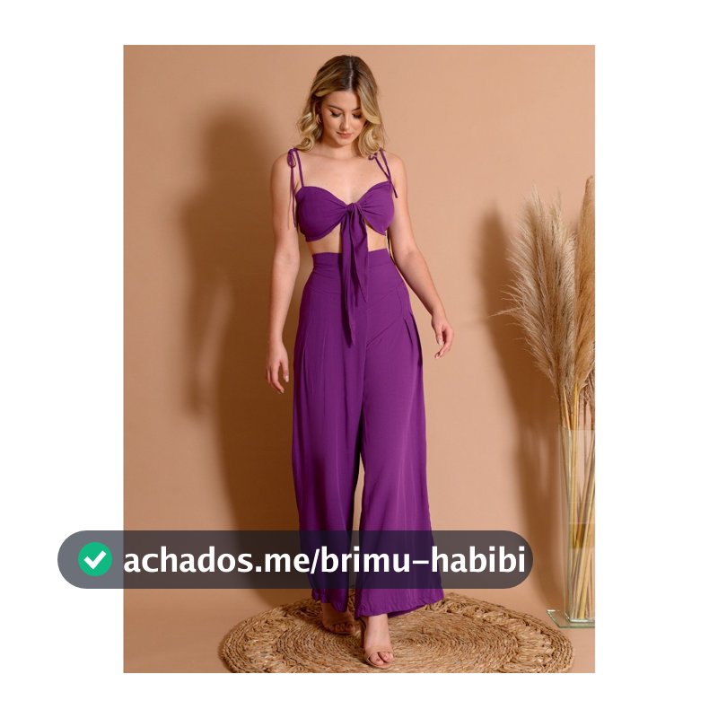 Conjunto de Top Com Bojo e Calça Pantalona de Viscose