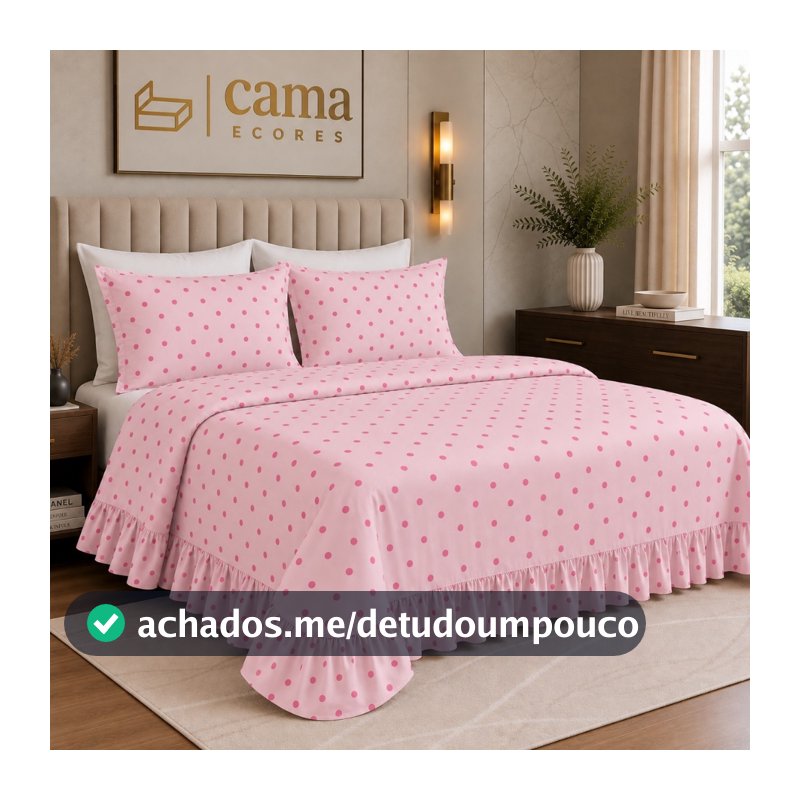 Kit Colcha Lençol com Babado Poá Casal ou Queen 3 Peças Micropercal Premium Toque de Algodão Macio