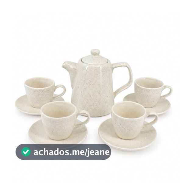 Kit Chaleira de Cerâmica com 4 Xícaras 200ml e Pires para Chá e Café Artesanal
