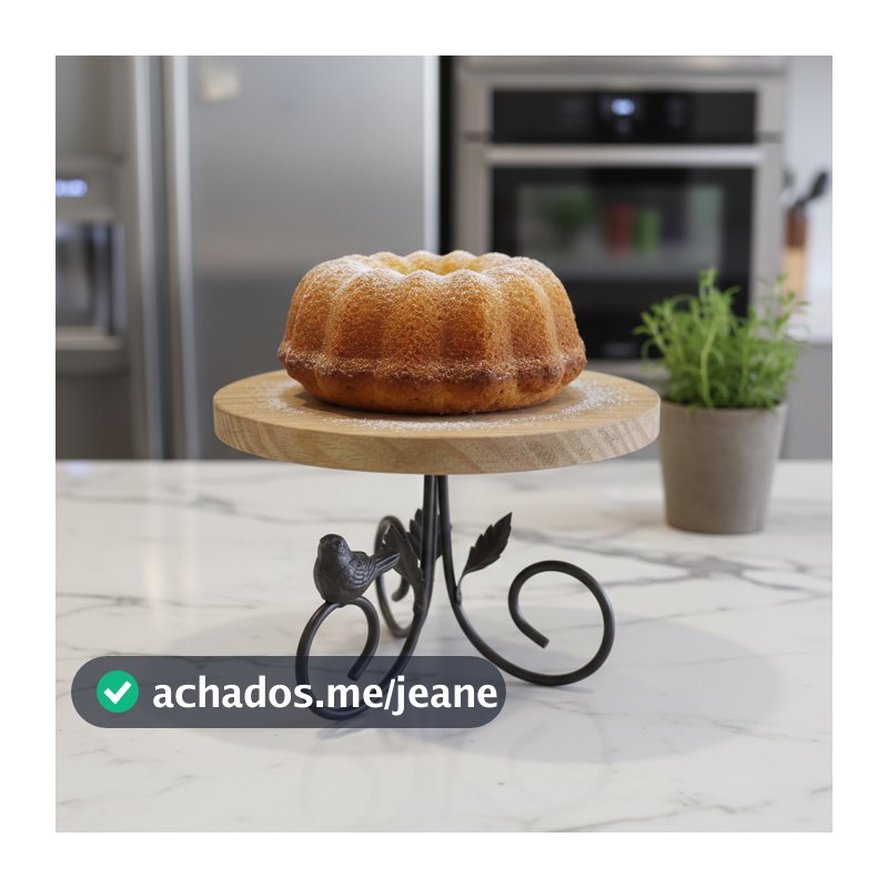 Suporte Boleira Decorativa Ferro com Madeira Pinus Rústica Pequena para Mesa Bolo Doces Farmhouse