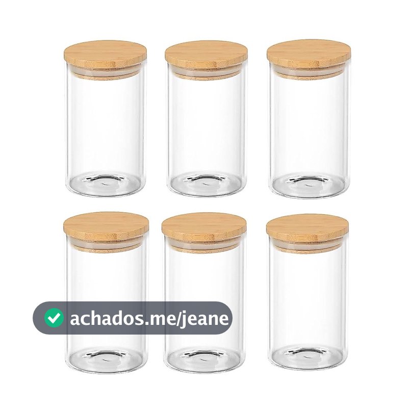 Kit 6 Pote de Vidro Hermético 150ml 110ml 200ml Bambu Mantimento Tempero