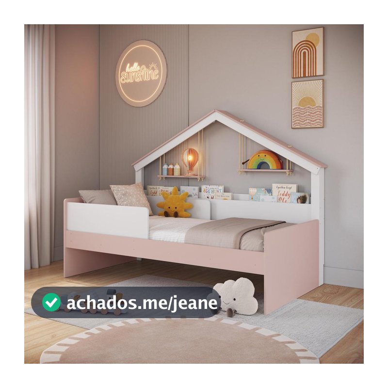 Cama Infantil Montessori de Solteiro 188x88cm em MDP com Cabeceira Estilo Casinha e Protetor Lateral