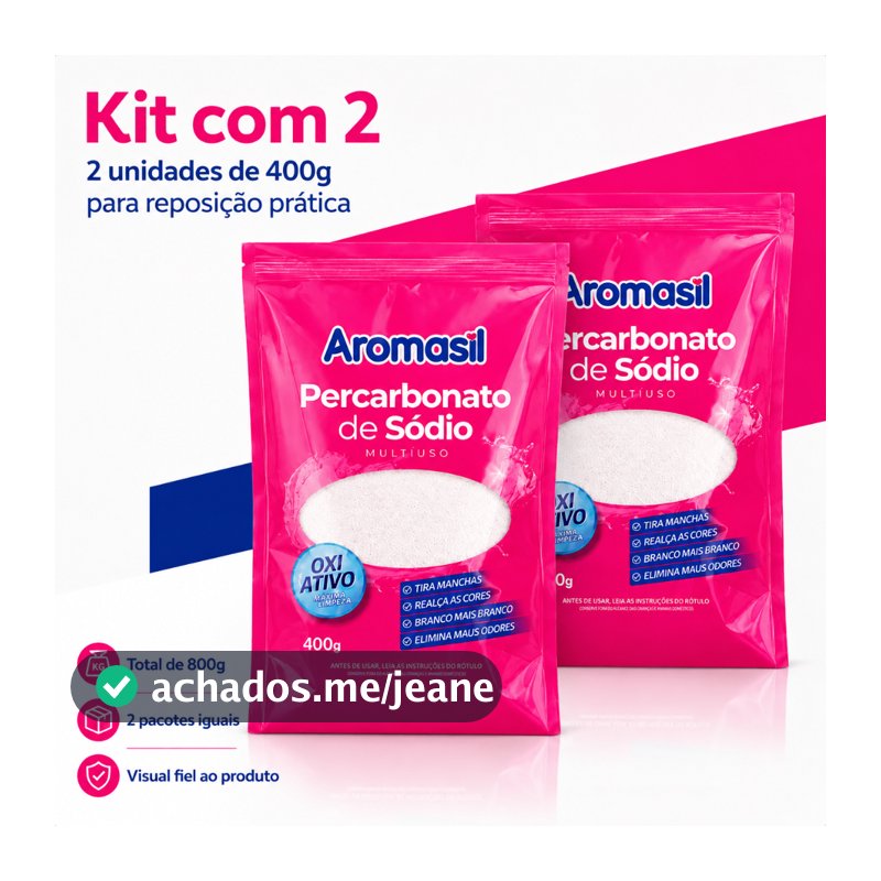 Percarbonato de Sódio Tira Manchas Kit 2x400g 100% Puro Roupas Brancas e Coloridas