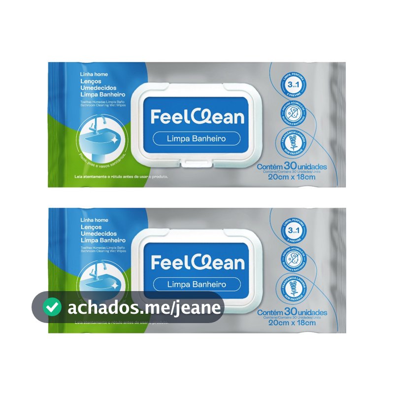 Kit 2 Lenço Umedecido Limpa Banheiros Pias e Vasos Sanitários com 30 unidades FeelClean