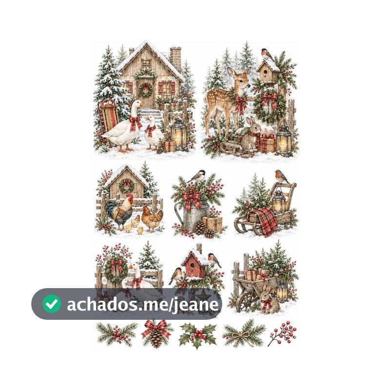 Decalque Porcelana Forno Caseiro -  Natal Farmhouse 10 E 7cm