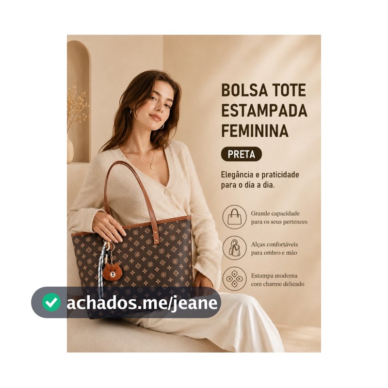 JAMI JAMI Bolsa Feminina Tote de Ombro Material Sintético Estampado com Pingente Decorativo para Trabalho e Dia TM9187