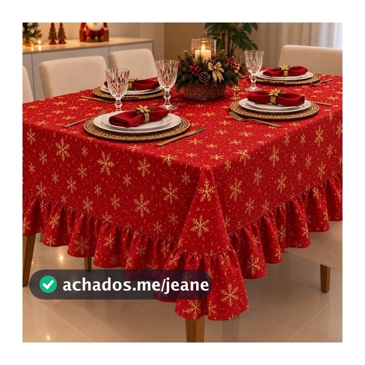 Toalha de Mesa de Natal com Babado Decorativa para Ceia de Natal Mesa Posta Enfeite Natalino