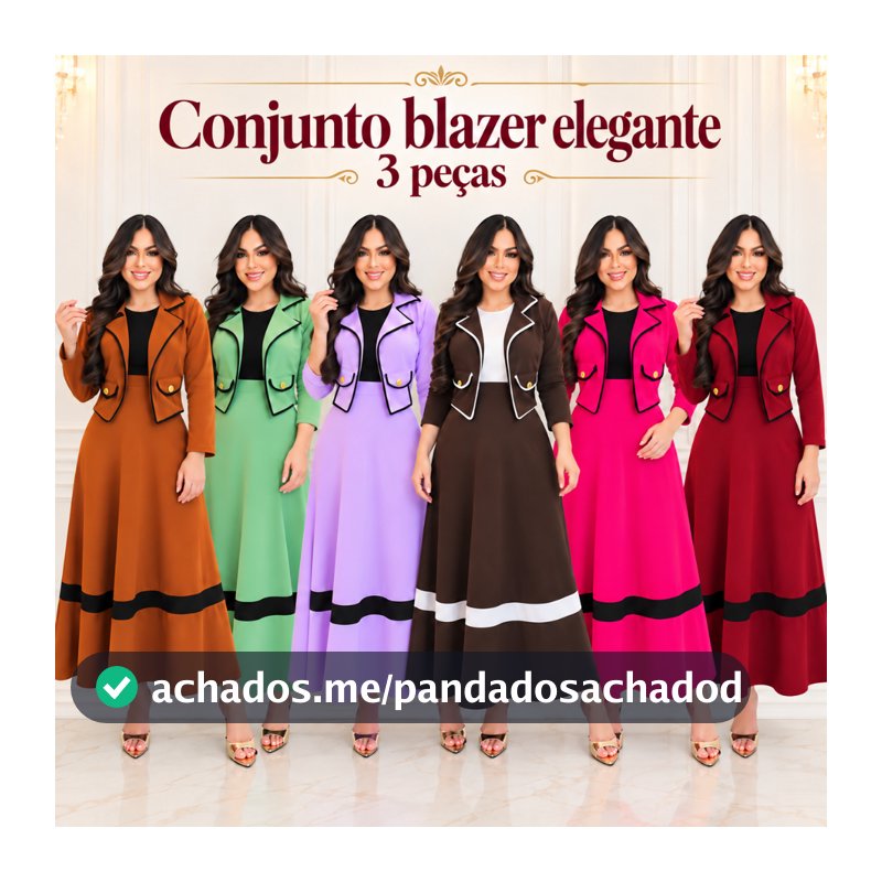 CONJUNTO FEMININO 3 PEÇAS: BLAZER MANGA LONGA, BLUSA INTERNA E SAIA LONGA CREPE DIOR MODA EVANGELICA
