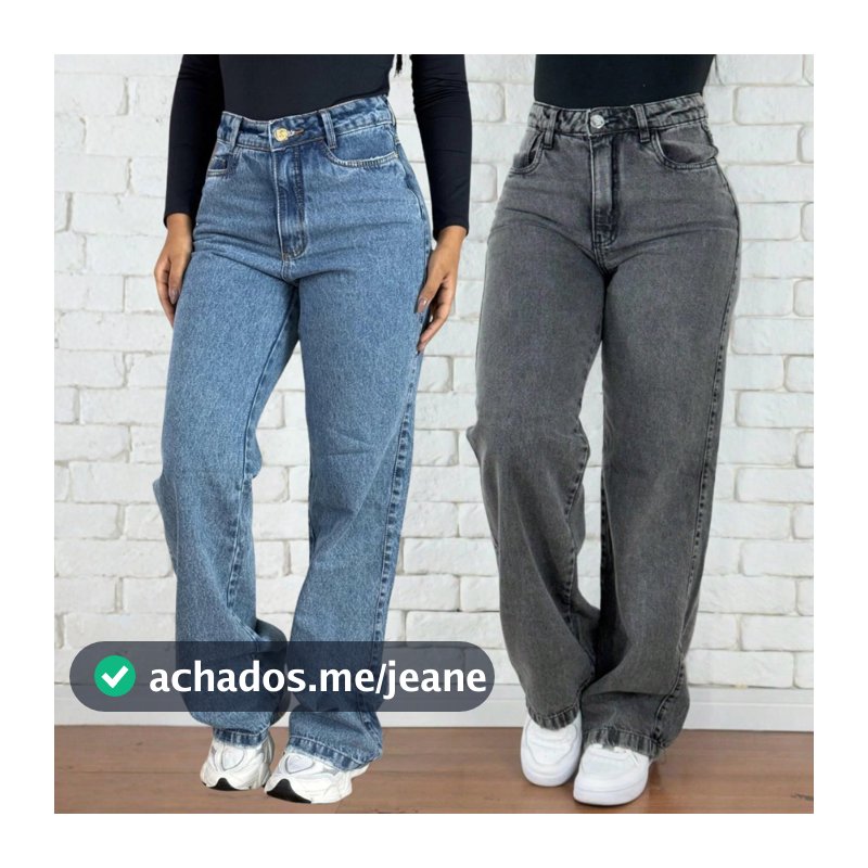 Kit 2 Calças Jeans Wid Leg Cos Alto Aumenta Bumbum Moda Feminina