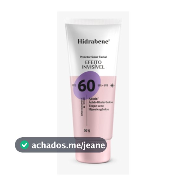 Protetor Solar Facial Hidrabene FPS 60 Efeito Invisível Ácido Hialurônico Alistin Toque Seco 50g