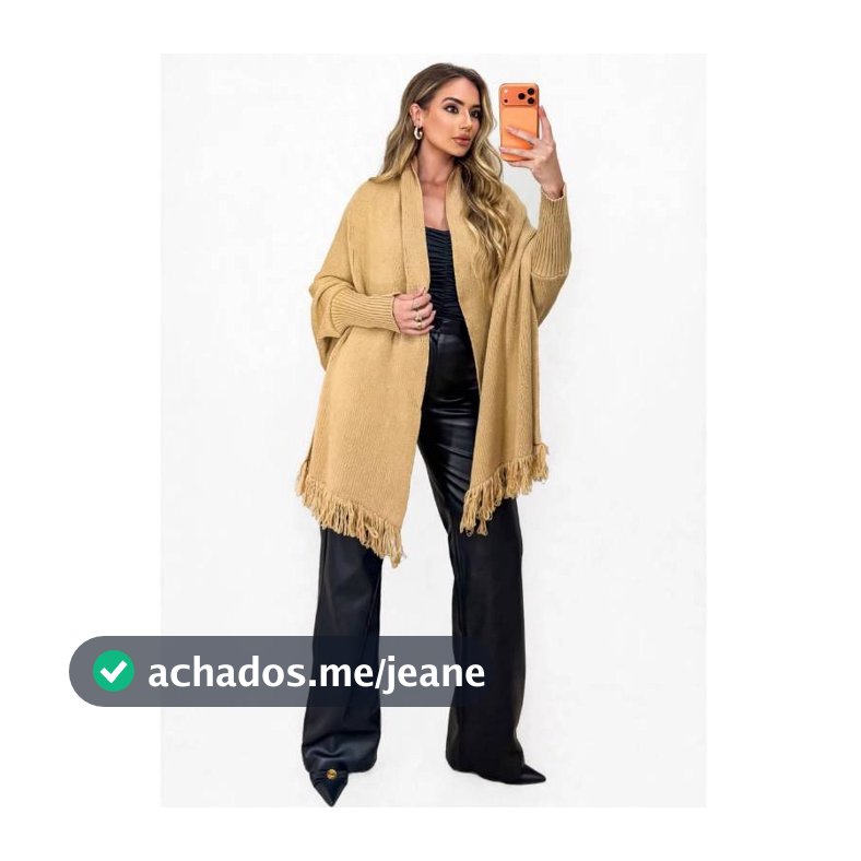 Poncho Feminino de Tricô com Franjas Cardigan Elegante e Confortável Inverno