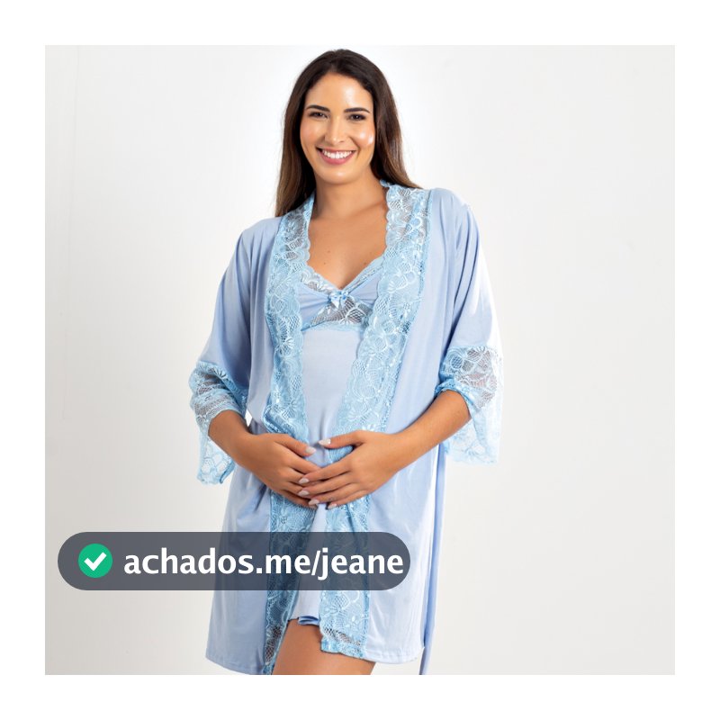Kit Camisola Amamentação Com Click Frontal e Robe Luxo Maternidade