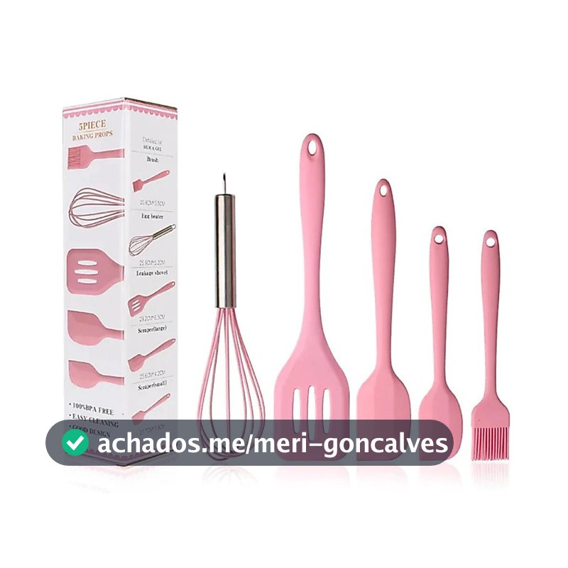 Kit com 5 Utensílios de Cozinha em Silicone – Colher Espátula, Espátula Pequena, Pincel, Resistentes