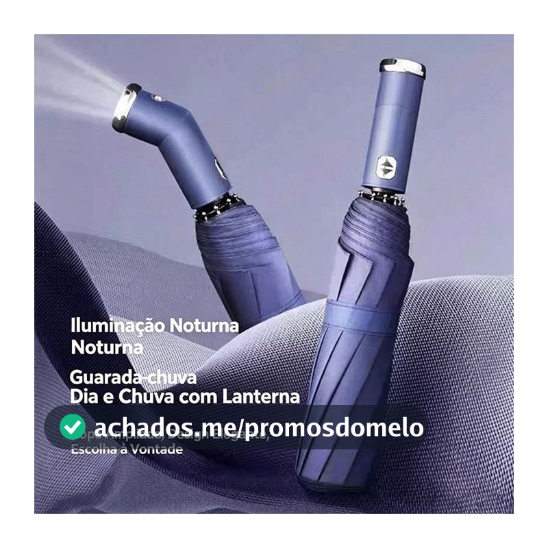 Guarda-Chuva Automático Anti-Vento com Lanterna Proteção UV Blackout Compacto para Bolsa e Mochila