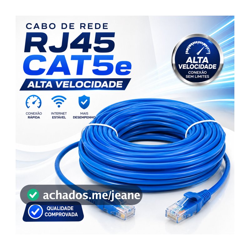 Cabo de Rede RJ45 CAT5e Alta Velocidade Ethernet Transmissão Internet PC Roteador Notebook Smart TV Azul Resistente