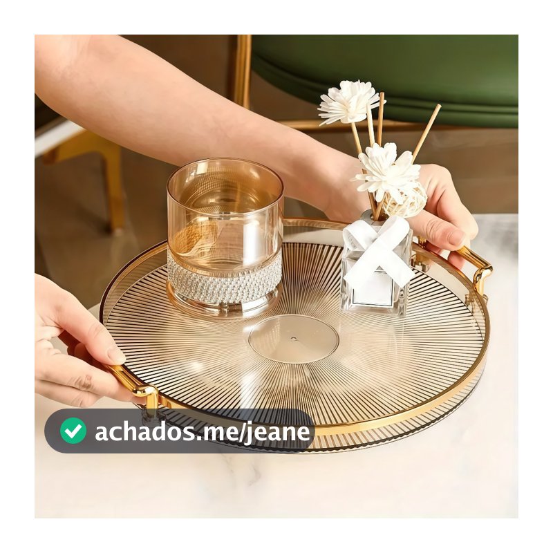 Bandeja Organizadora Decorativa Multiuso Para Servir Nórdica Com Alça e Detalhe em Dourado Decoração de Mesa