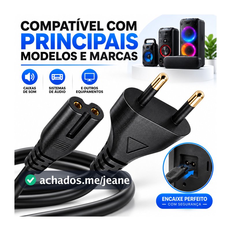 Cabo de Energia Bipolar 1,5m para Caixa de Som Bluetooth — Compare a Entrada