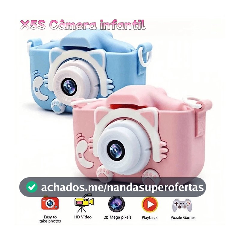 Mini Câmera Infantil Mini Recarregável Com Capa Video Jogos Fotos