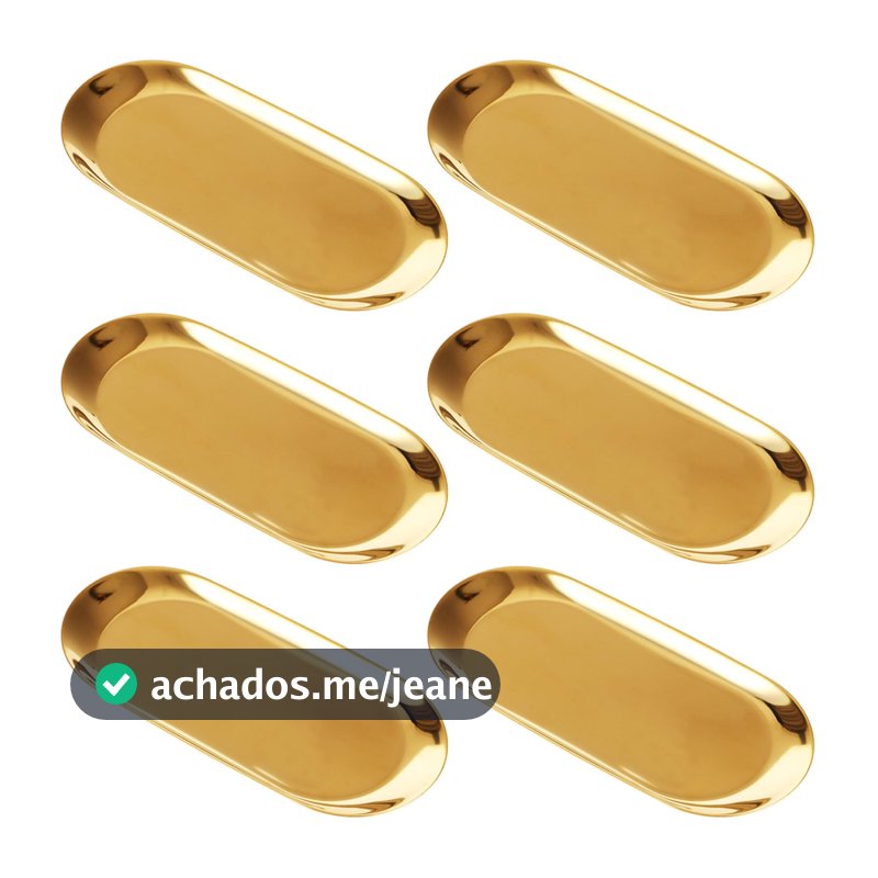 Bandeja Aco Inoxidavel Luxo Decorativa para Jóias Alimentos Dourado