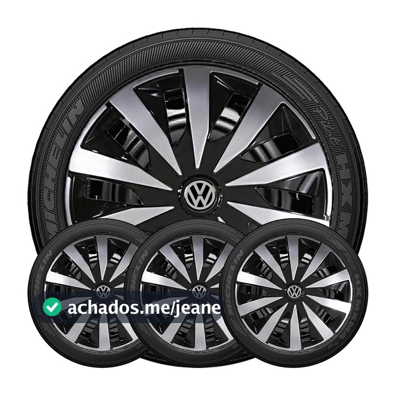 Kit 4 Calotas Esportivas Aro 13/14/15 MODELO NOVO SEVEN Aro 13/14/15 Universal Todos os Carros Preto com Prata