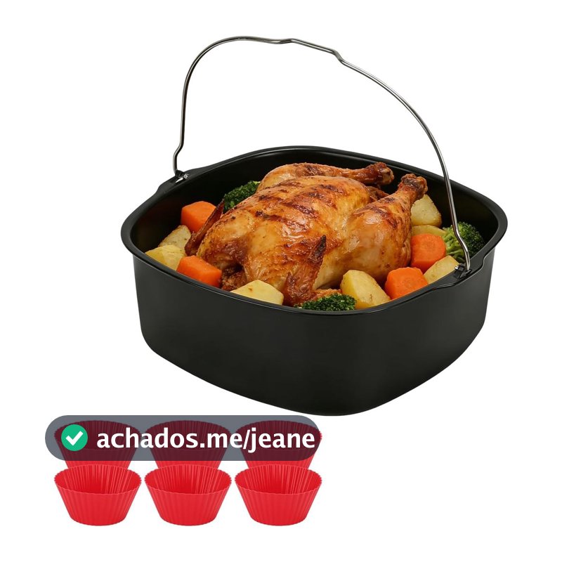 Assadeira para Air Fryer de 8 polegadas, Assadeira Quadrada para Air Fryer com 6 Formas para Muffin, Cesto Antiaderente