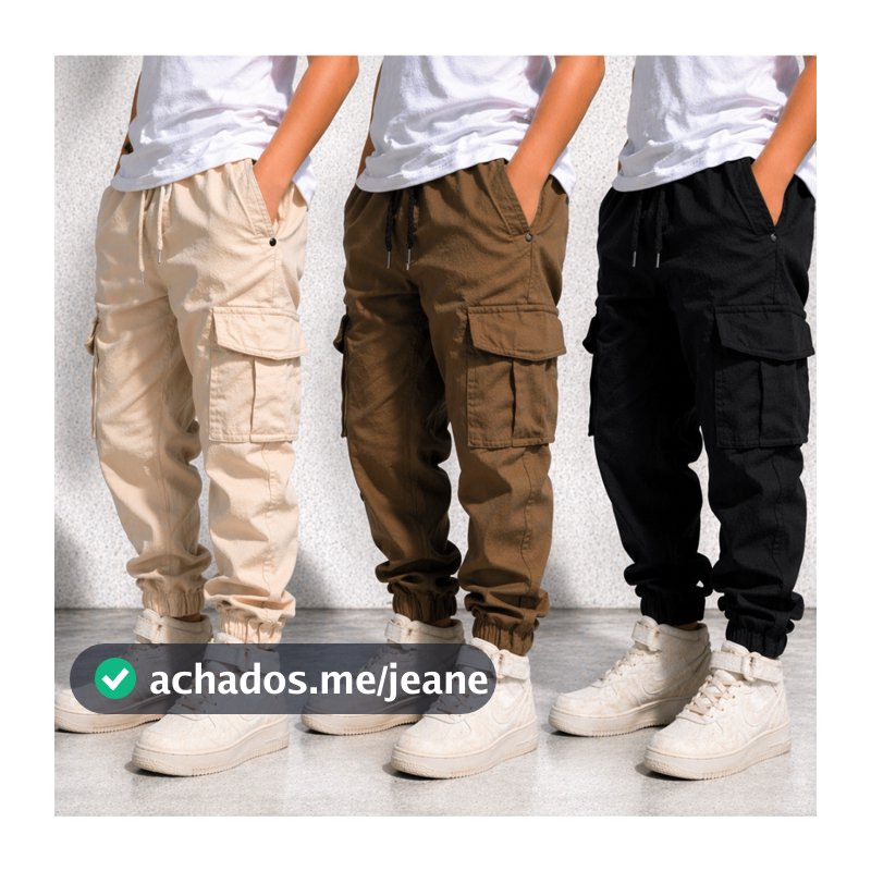 Calça Cargo Jogger Infantil Juvenil Street Premium Bege Caqui Preto