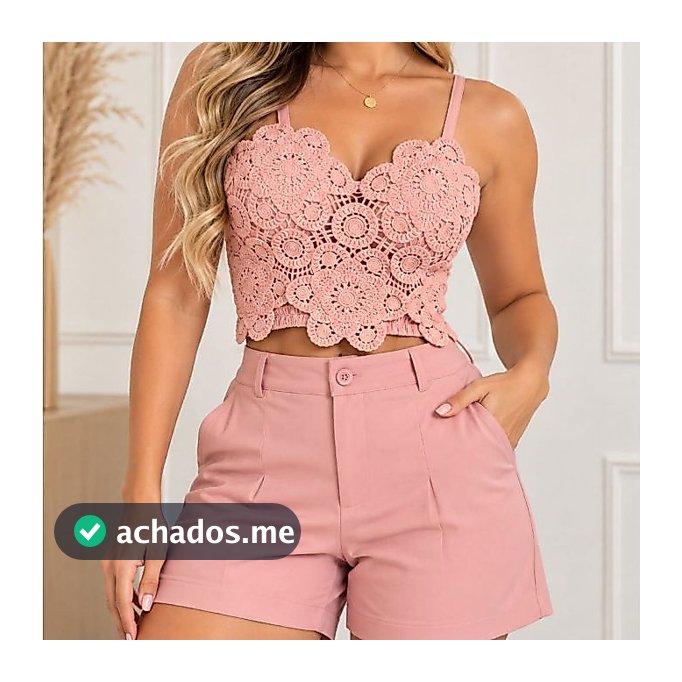 ✨ CONJUNTO FEMININO CROCHÊ FLORAL ALFAIATARIA