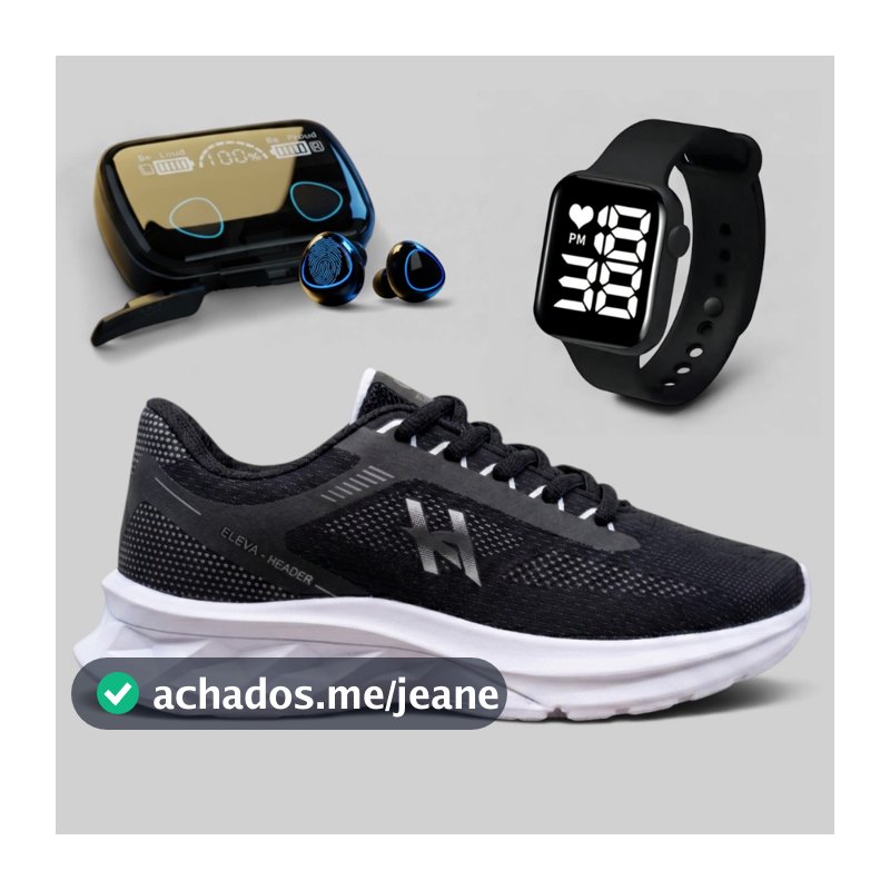 Kit Tênis Esportivo Masculino Academia + Fone + Relógio Corrida Promoção Presente Envio Imediato