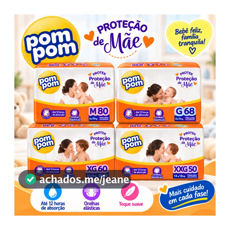 Fralda Pom Pom Derma Protek Pacote Hiper Todos os Tamanhos