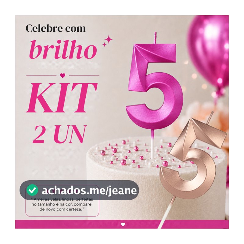 2 Vela de Aniversário Numero Bolo Pink Rose Gold Perolizada