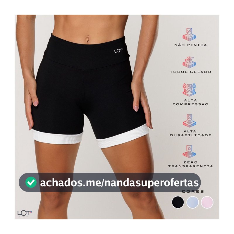 Short Fitness Feminino Preto com Recorte Off White Poliamida Academia Elevate