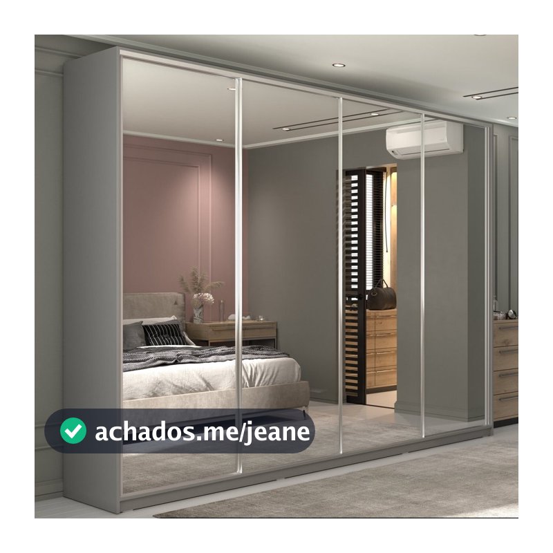 Guarda-Roupa Casal 100% MDF BP com 4 Portas Espelhos Zermatt Cinza Urbi