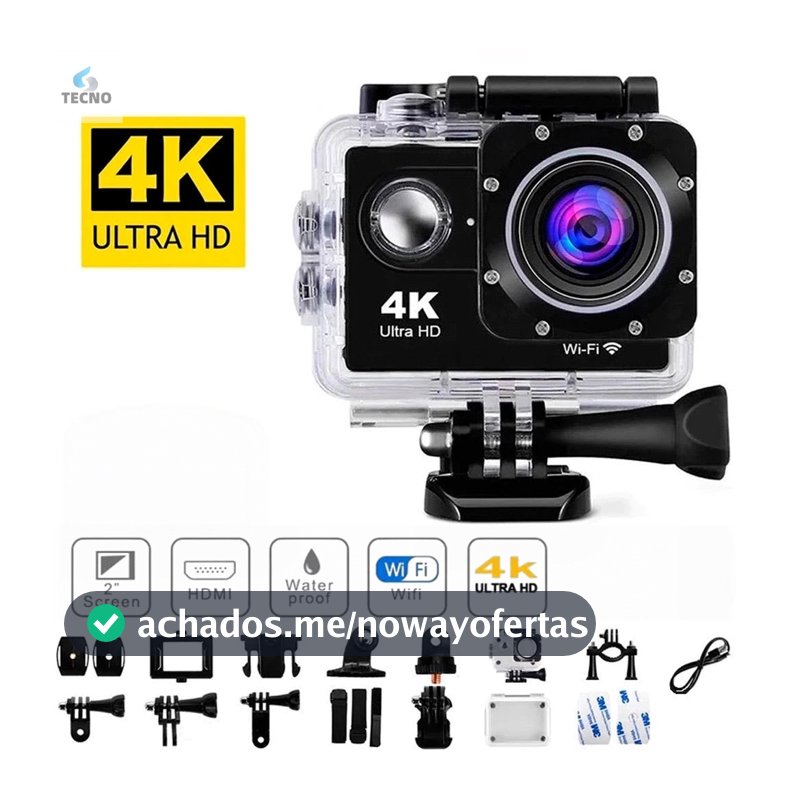 Câmera de ação 4K Ultra HD WiFi 30 metros à prova d'água com controle remoto Tecno Shop