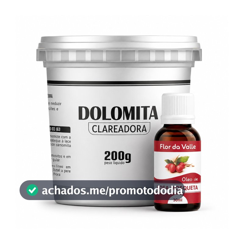 Dolomita Clareadora 200g Pote mais Óleo de Rosa Mosqueta 30ml Axila, Virilha e Rosto