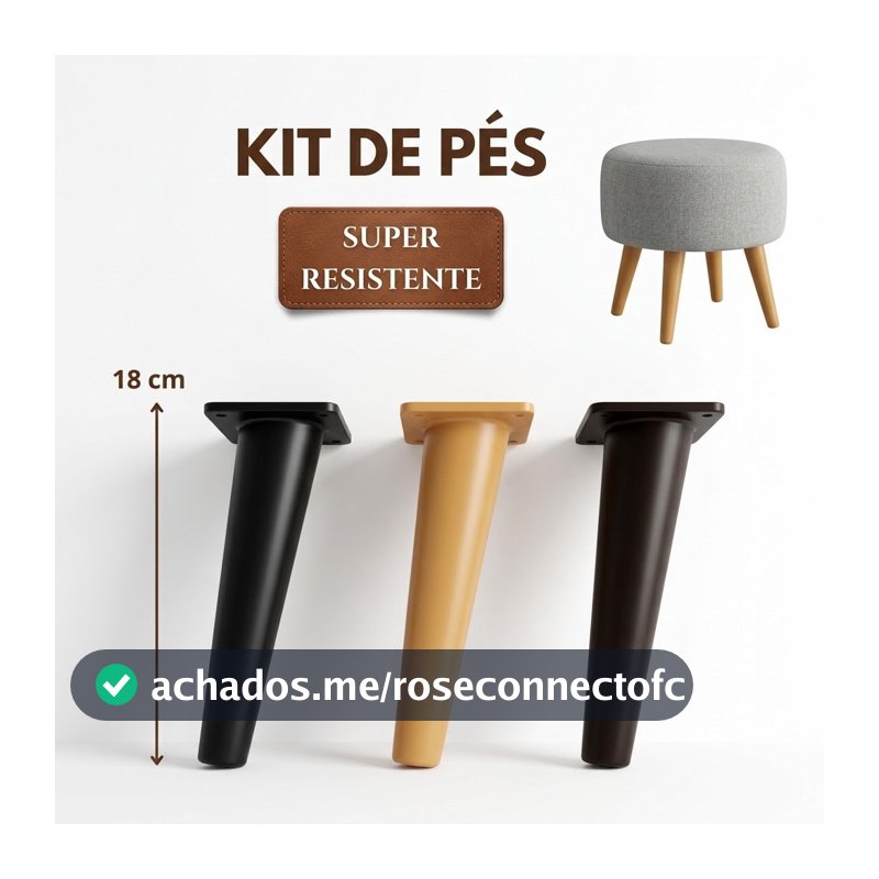 Pé Palito Para Móveis Cadeira Armário Raque Criado Rack Poltrona Pufe Mesa de Cabeceira 18cm