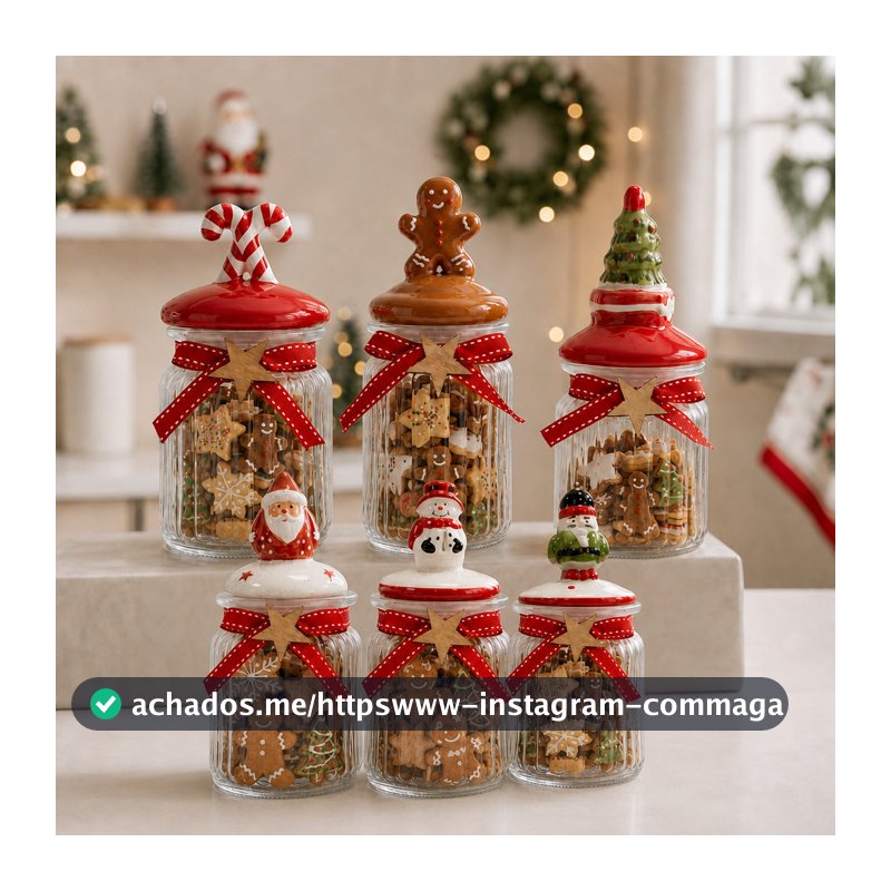 Potes de Vidro Natalinos 300mL - Porta Mini Biscoitos Porta Doces Bomboniere Decoração de Natal com Tampa Decorada