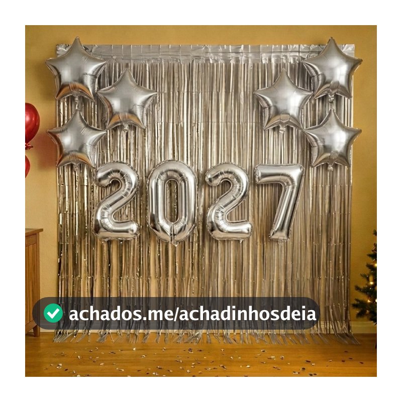 Kit Balão 2027 Réveillon Ano Novo (Tamanho 40cm ou 80cm) c/ Cortina e Estrelas Metalizadas