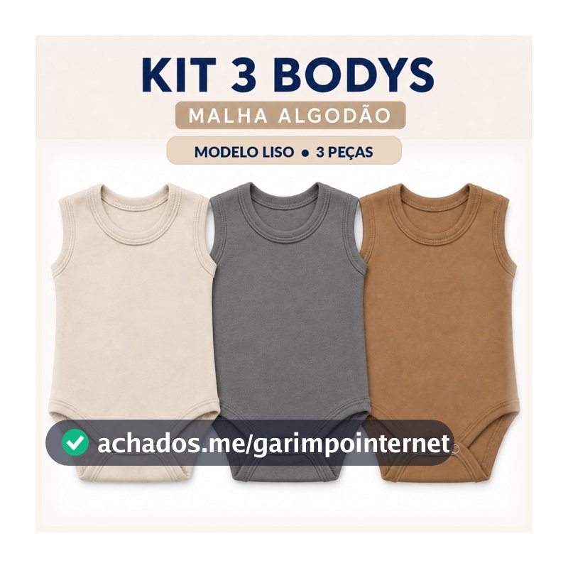 Kit 3 Body Bebê Regata Sem Manga Malha Algodão Menino Verão Enxoval M G