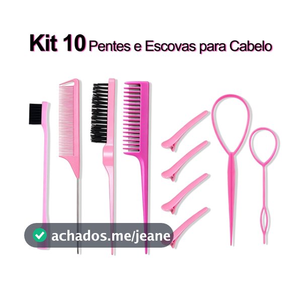 Kit 10 Pcs Pentes e Ferramentas para Penteados, Escovas + Clipe Bico de Pato + Ferramenta de Trança