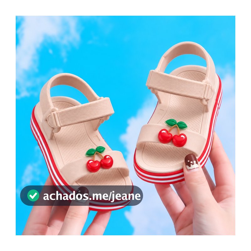 Sandália de Velcro Infantil Menina Cereja Confortável Leve Antiderrapante Verão Nuvita S-12