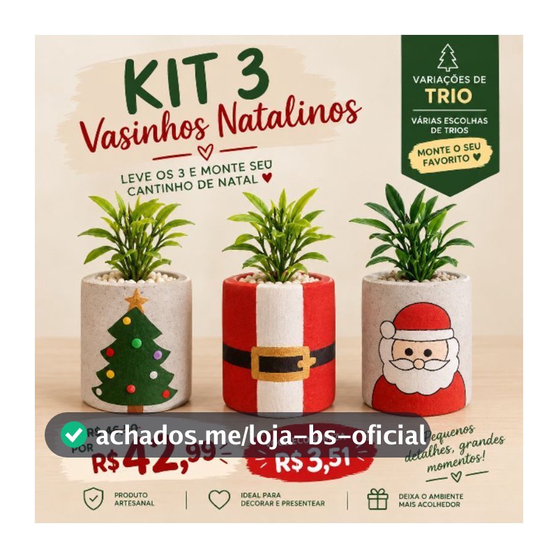 Enfeite de Natal vasinho com Planta Artificial lembrancinha decoração