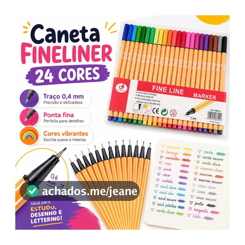 kit 12/24/36/48 Canetas Coloridas Fine Line Ponta Fina 0.4 mm 1ª Linha