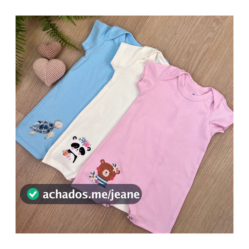 Kit 3 Romper 100% Algodão Bebê Liso e Bordado Infantil Menino Menina Confortável e Fresquinho
