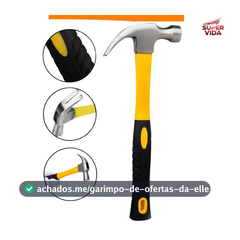 Martelo Unha Reta 23/27MM Aço Função dupla: martelar pregos e extraí-los com a ponta de unha reta