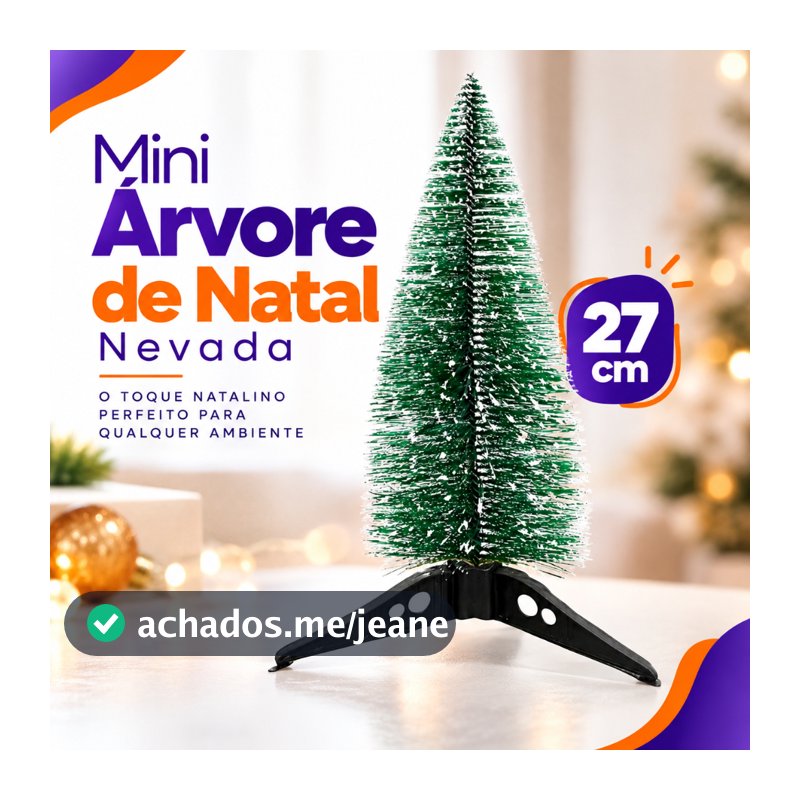 Mini Árvore de Natal 27cm Pinheiro Artificial Nevado com Base Tripé Decoração de Mesa